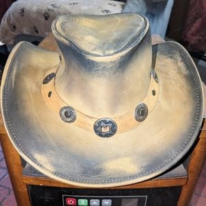 Distressed leather cowboy hat